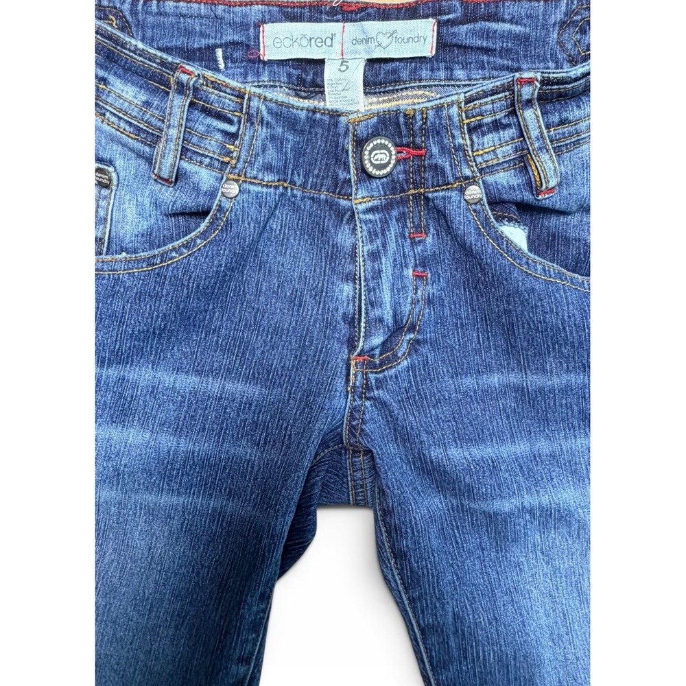Ecko Red Denim Foundry Y2K Bootcut Jeans Blue Embroidered Rhino Logo Size 5 - Picture 4 of 7